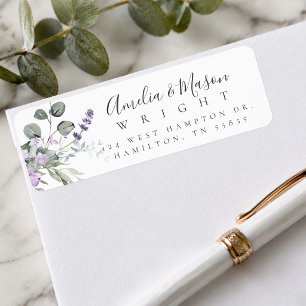 Lavender Botanical Elegant Script Return Address  Label