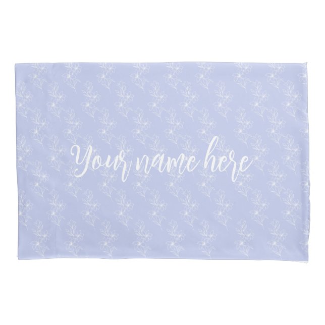 Lavender Botanical Floral Blue Bedroom Custom name Pillowcase (Front)