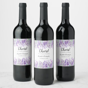 Lavender Botanical Floral Purple Green Wedding Wine Label