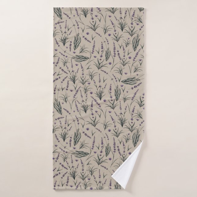Lavender Botanical Pattern Bath Towel (Bath Towel)