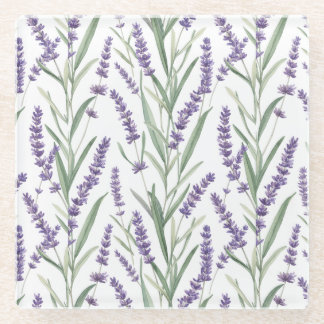 Lavender Botanical Pattern Glass Coaster