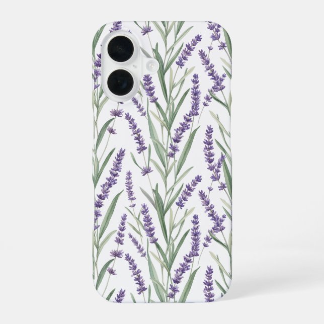 Lavender Botanical Pattern iPhone 16 Case (Back)