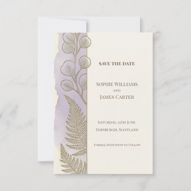 Lavender Botanical Save The Date Card (Front)