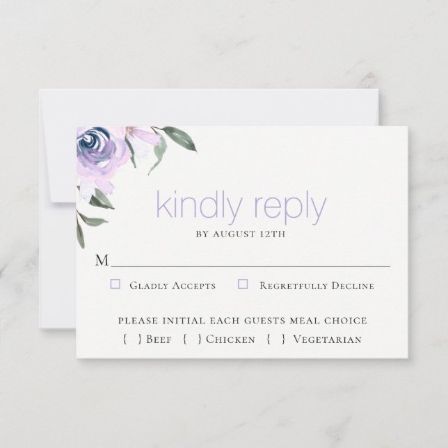 Lavender Botanical Wedding RSVP Meal Choice Card (Front)