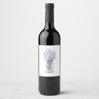 Lavender Bouquet in Mason Jar Watercolor Gift Tag  Wine Label