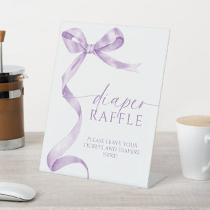 Lavender Bow Baby Shower Diaper Raffle Sign