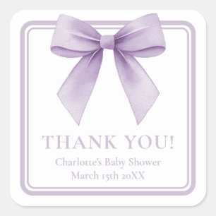 Lavender Bow Baby Shower Thank You Favor Square Sticker