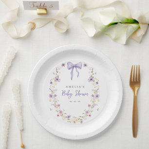 Lavender Bow Baby Shower Wildflower Paper Plates
