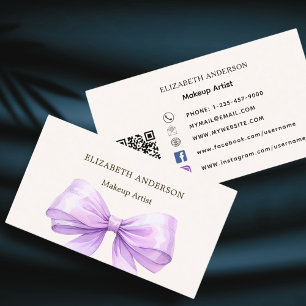 Lavender bow beige cream qr code social media business card