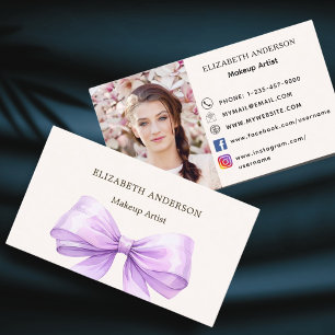 Lavender bow beige qr code social media photo business card