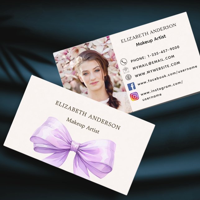 Lavender bow beige qr code social media photo business card (Creator Uploaded)