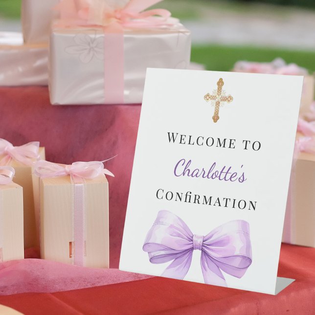Lavender bow Confirmation welcome Pedestal Sign (Creator Uploaded)