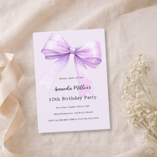 Lavender bow coquette girl birthday invitation