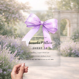 Lavender bow cream clear Sweet 16 Acrylic Invitations