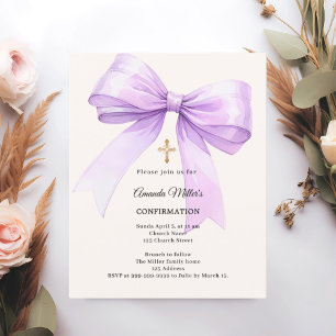 Lavender bow cream girl Confirmation invitation