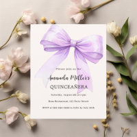 Lavender bow cream Quinceanera invitation