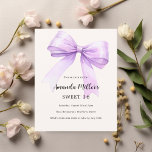 Lavender bow cream Sweet 16 invitation<br><div class="desc">A soft beige,  cream coloured background,  decorated with a large lavender,  violet,  purple coloured bow. Personalise and add a name and party details. 

1 sheet = 1 invitation printed edge to edge.</div>