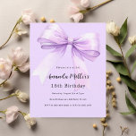 Lavender bow elegant birthday invitation<br><div class="desc">A soft lavender,  purple coloured background,  decorated with a large bow. Personalise and add a name and party details. 

1 sheet = 1 invitation printed edge to edge.</div>