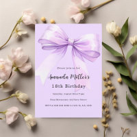 Lavender bow elegant birthday invitation