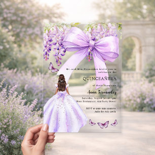 Lavender bow floral dress clear Quinceanera Acrylic Invitations