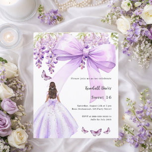Lavender bow floral dress Sweet 16 invitation