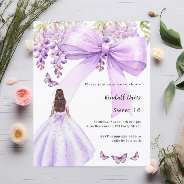 Lavender bow floral dress Sweet 16 invitation (Creator Uploaded)