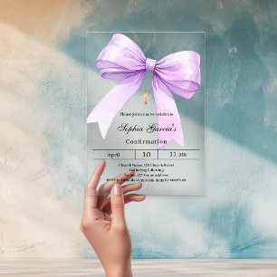 Lavender bow girl clear Confirmation Acrylic Invitations