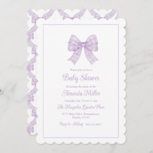Lavender Bow Grandmillennial Preppy Baby Shower Invitation