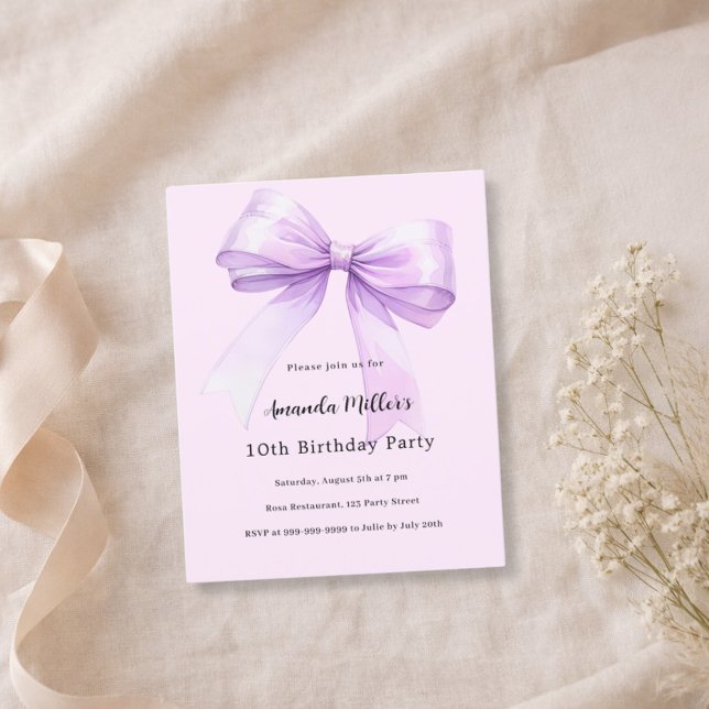 Lavender bow pink coquette birthday invitation (Creator Uploaded)