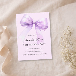 Lavender bow pink coquette girl birthday invitation