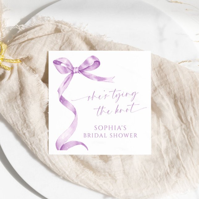 Lavender Bow She's Tying The Knot Bridal Shower Napkin (Creator Uploaded)