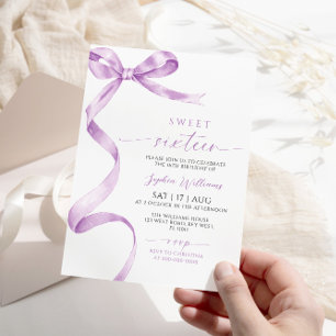 Lavender Bow Sweet 16 Birthday Invitation