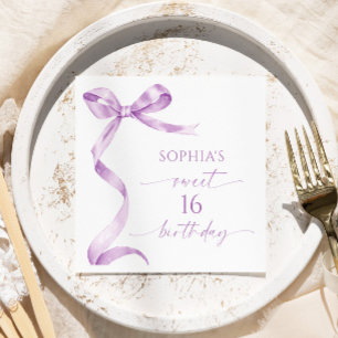 Lavender Bow Sweet 16 Birthday Party Napkin