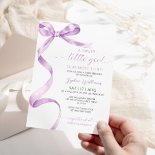 Lavender Bow Sweet Little Girl Baby Shower Invitation