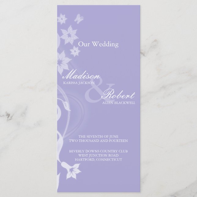 Lavender Branch Wedding Program Card (Front)