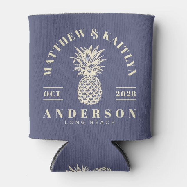 Lavender Breeze Tropical Pineapple Wedding Crest Can Cooler (Front)