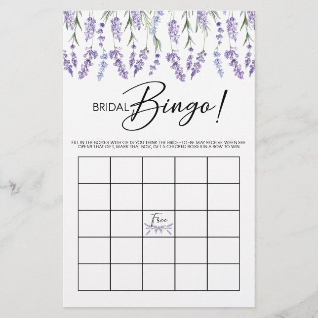 Lavender Bridal Shower Bingo Game (Front)