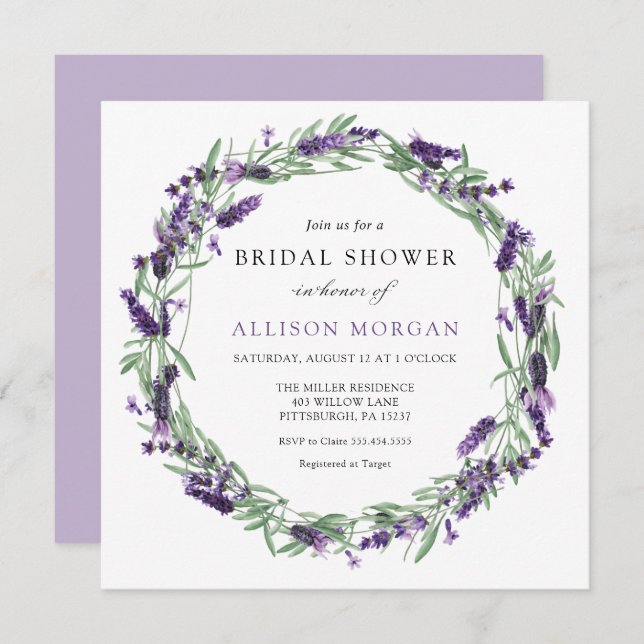 Lavender Bridal Shower Invitation (Front/Back)