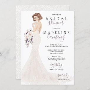 Lavender Bride in Lace Bridal Shower Invitation