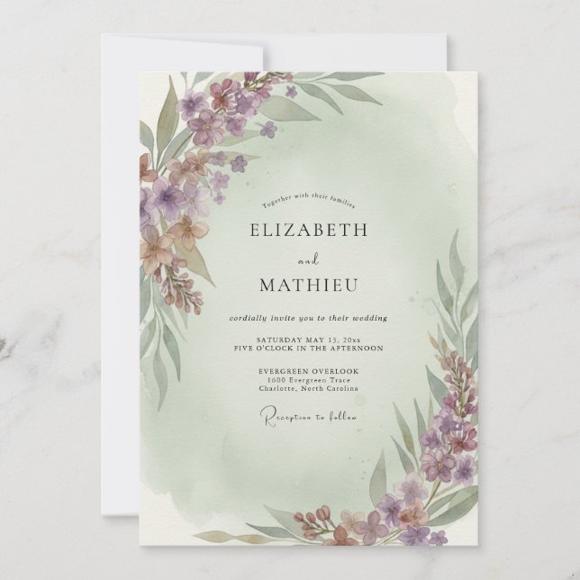 Lavender Brushstroke Floral Wedding Invitation (Front)