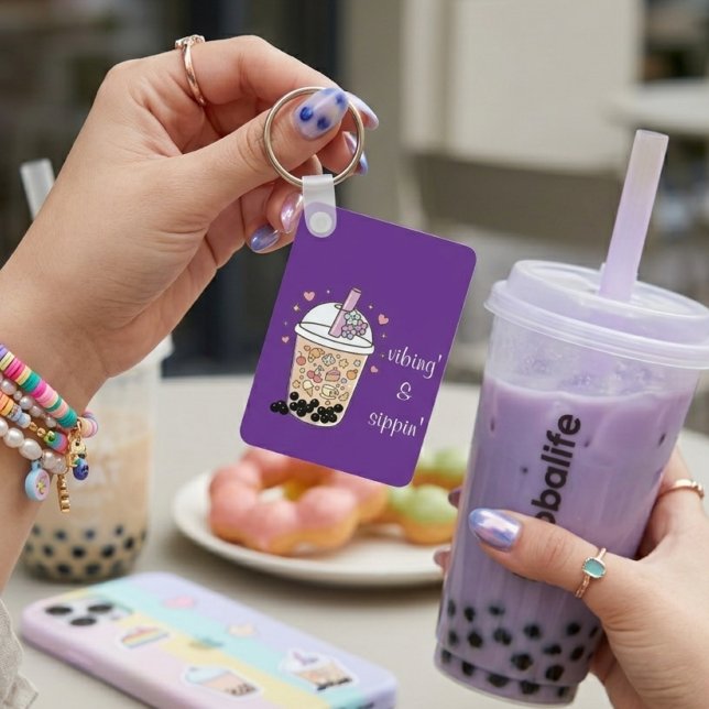 lavender bubble tea charm boba bliss glossy sip key ring (Creator Uploaded)