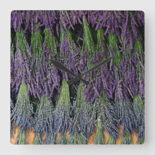 Lavender Bundles on a Drying Rack Square Wall Clock