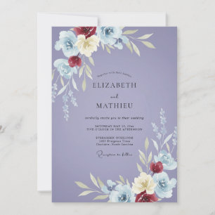 Lavender Burgundy Bouquet Eucalyptus Wedding Invitation