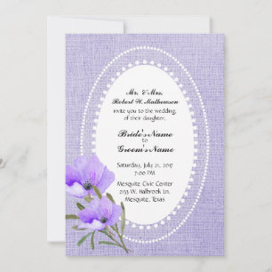 Lavender Burlap and Flowers Wedding Invitation