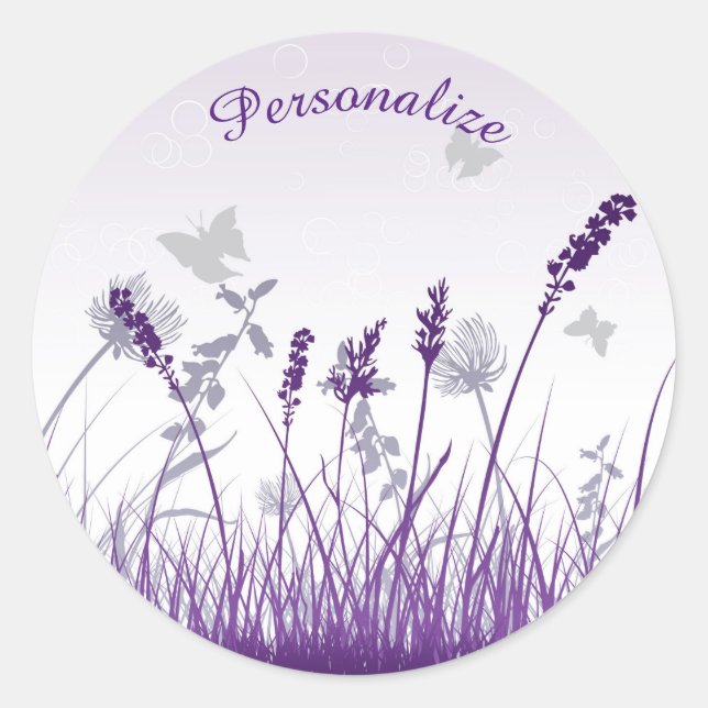 Lavender & Butterflies Personalise Classic Round Sticker (Front)