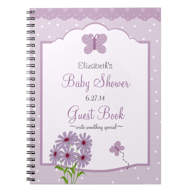Lavender Butterfly-Baby Shower Guest Book- Notebook (Front)