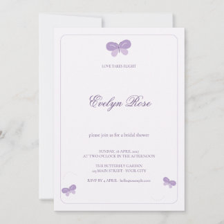 Lavender Butterfly Love Takes Flight Bridal Shower Invitation