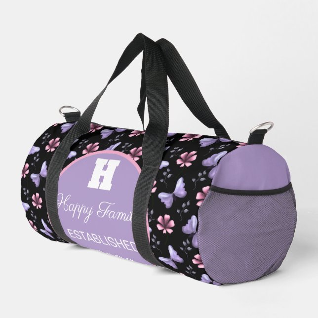 Lavender Butterfly & Pink Floral Seamless Pattern Duffle Bag (Right Corner)