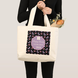 Lavender Butterfly & Pink Floral Seamless Pattern Large Tote Bag