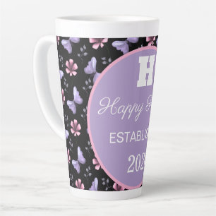 Lavender Butterfly & Pink Floral Seamless Pattern Latte Mug